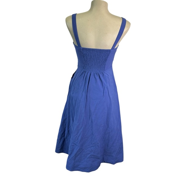 ANTHROPOLOGIE Maeve Rosemary Indigo Midi Dress Size 2 Button Front Pockets - Picture 6 of 11